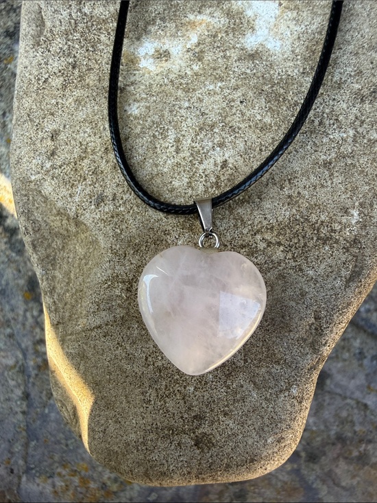 Hand Crafted Jewelry - Handcrafted Heart-Shaped Rose Quartz Pendant Necklace - Pink